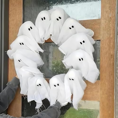 Treayes Handmade Ghost Garland LED Light Wreath