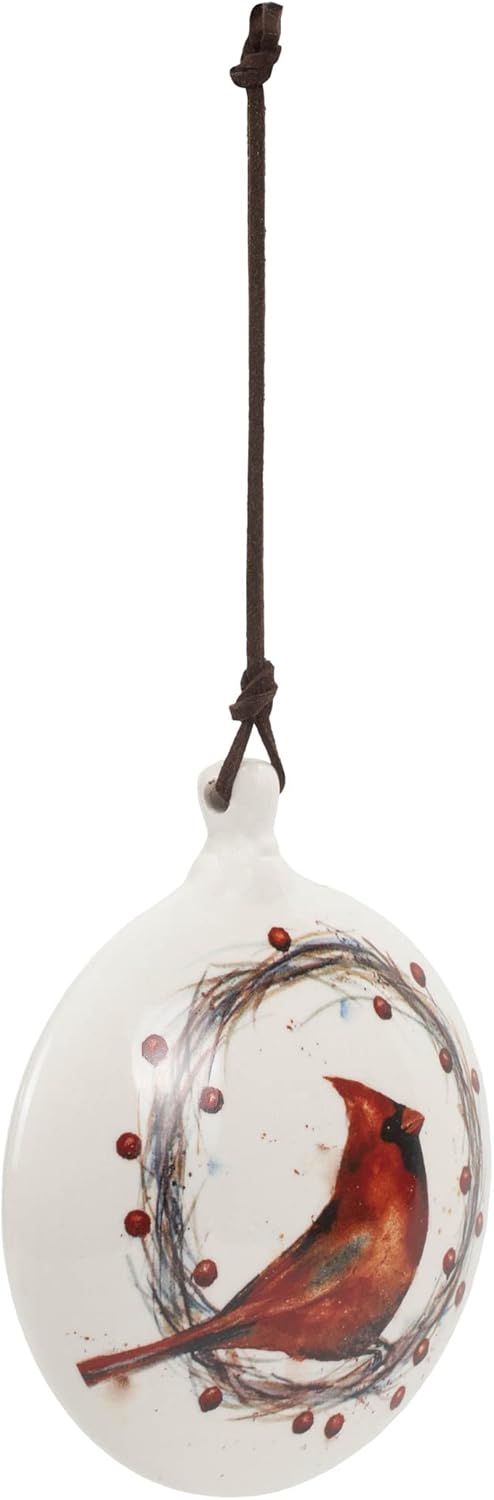 DEMDACO Dean Crouser Cardinal Wreath Winter White Ceramic Wreath Ornament