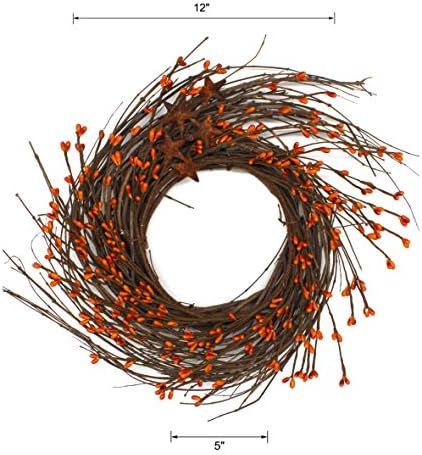 CVHOMEDECO Rustic Pip Berries and Twig Wreath 12 Inch Gold