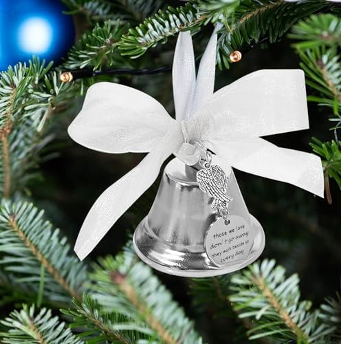 Silver Christmas Bell Ornament with Angel Wings