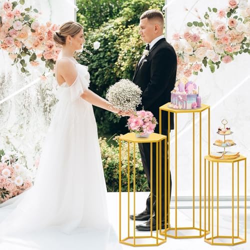 Hexagon Pedestal Stand 3Pcs Gold Metal Cake Display Stands
