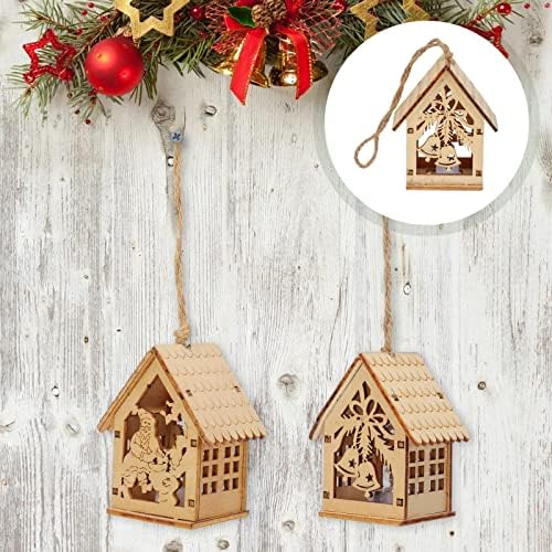 Uonlytech 2pcs Luminous Wooden Christmas Pendant for Home Decor