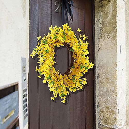 WILLBOND Yellow Forsythia Wreath 18 Inch Handcrafted Farmhouse Decor