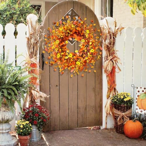Fall Wreath for Front Door with LED Light Timer