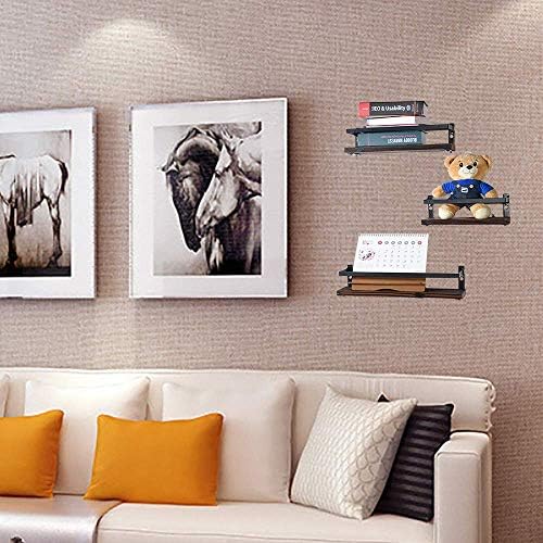 PHUNAYA Floating Shelves Rustic Wood Metal Design Set of 3 Brown