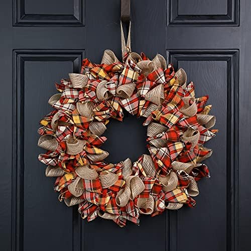 Glitzhome 185 Inch Fall Plaid Fabric Wreath