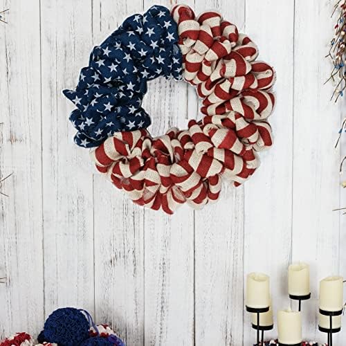 20 Inch Patriotic Burlap Wreath with Stars and Stripes