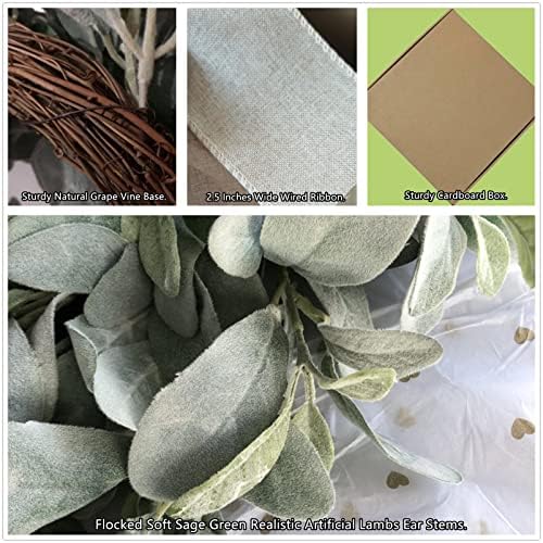 Easy Fine Lambs Ear Wreath 22-24 Inches Burlap Bow