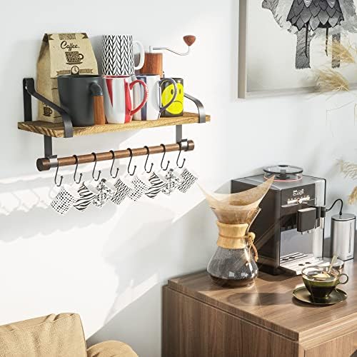 Love-KANKEI Floating Shelf with 8 Hooks and Towel Bar