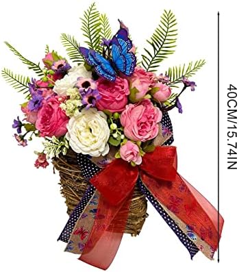 Spring Pink Peony Butterfly Wreath for Front Door