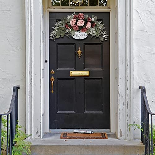 POTRUWE Artificial Rose and Leaves Front Door Wreath