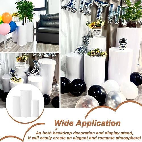 Hytesco Metal Display Pedestal Stand - 3PC White Round Cylinder Decor