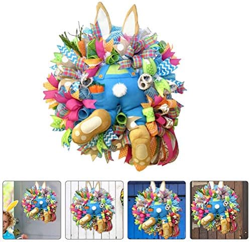 Amosfun Easter Bunny Wreath Door Window Decor