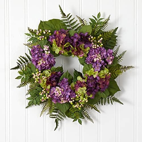 Nearly Natural 24in Artificial Hydrangea Berry Wreath