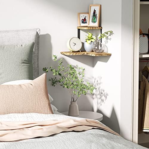 SRIWATANA Rustic Corner Shelf 2-Tier Wood Wall Mount