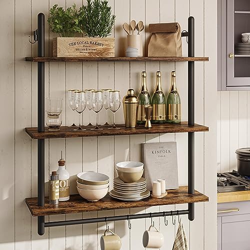 Bestier 3 Tier Floating Wall Shelving with Towel Bar