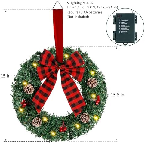 ATDAWN 3 Pack Mini Christmas Wreath with Light