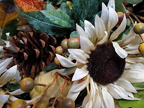 30 Inch Fall Harvest Artificial Wreath with Cream Sunflowers