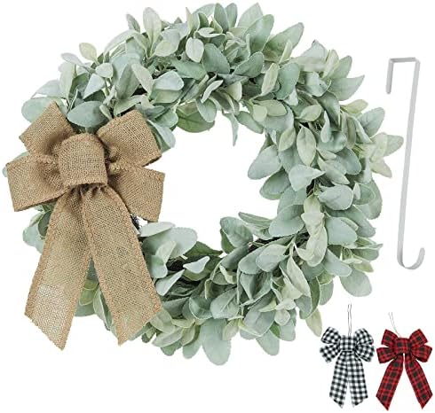 18 Inch Flocked Lambs Ear Wreath with 3 Bows