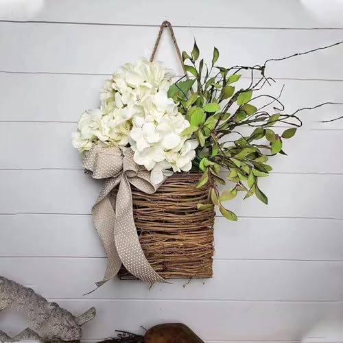 Cream Hydrangea Door Wreath Basket Hanger