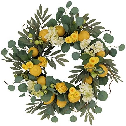 Puleo International 24 Inch Artificial Lemon and Hydrangea Wreath