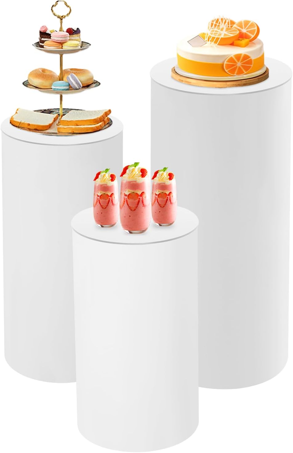 3PCS White Cylinder Pedestal Stands for Wedding Decor