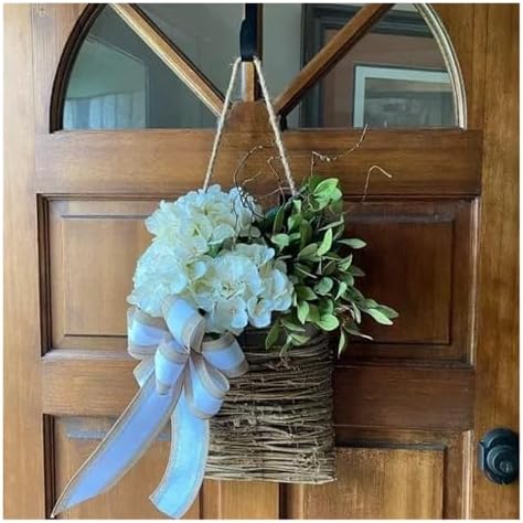 Cream Hydrangea Door Hanger Basket Wreath Farmhouse Decor