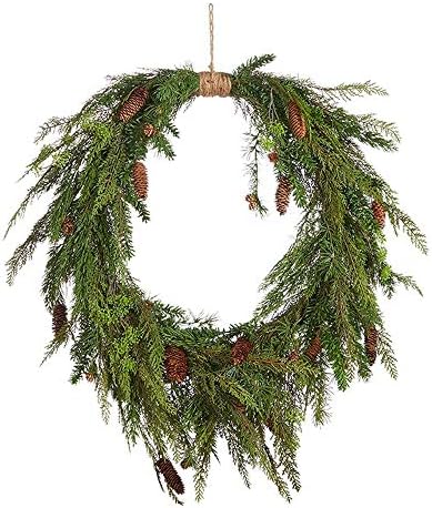 Through The Woods 36 Inch Oval Wreath with Cedar and Pinecones