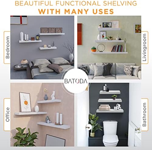 BATODA Set of 2 17 Inch White Floating Shelves Wall Mounted