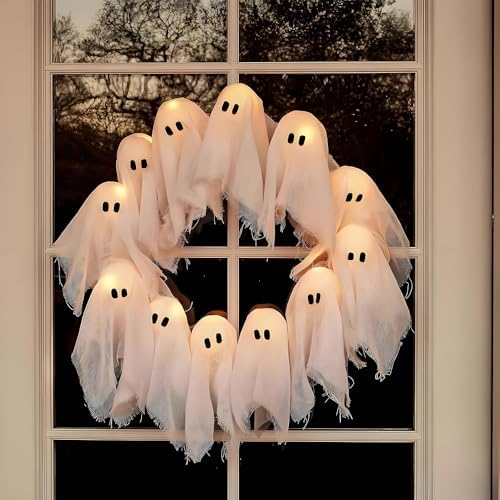 Treayes Handmade Ghost Garland LED Light Wreath