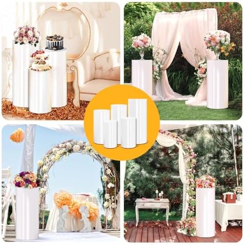 Autoneril 3PCS White PVC Cylinder Pedestal Stand