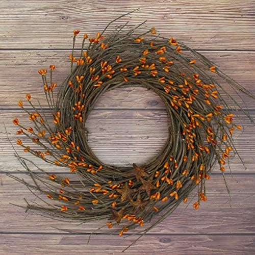 CVHOMEDECO Rustic Pip Berries and Twig Wreath 12 Inch Gold