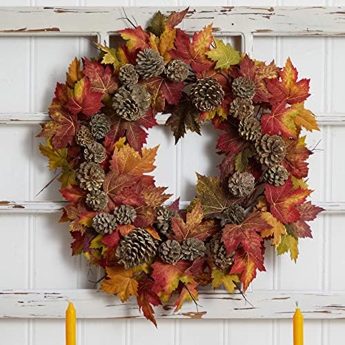 Nearly Natural 4150 24 Maple Pine Cone Wreath