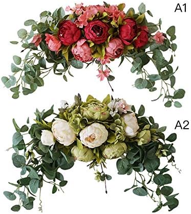 INFILM 30 Inch Wedding Artificial Peony with Green Leaves Swag