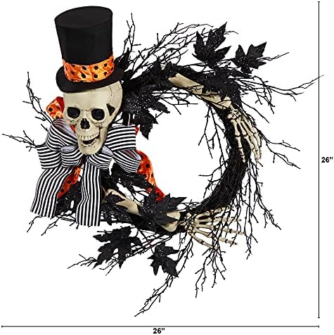 Nearly Natural 26in Halloween Skeleton Wreath