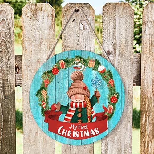 Farmhouse Door Hanger Christmas Holly Wreath Gnome Wood Sign