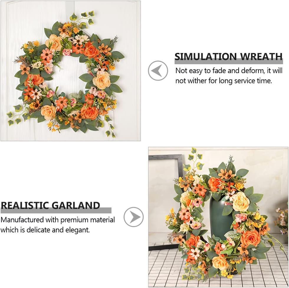 ABOOFAN Artificial Peony Wreath with Daisies and Green Leaves