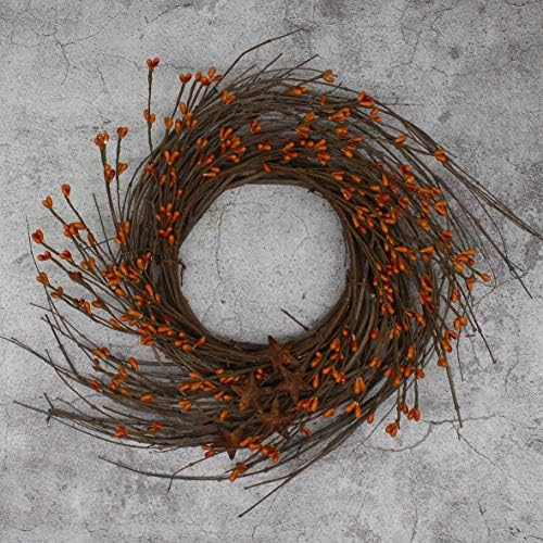 CVHOMEDECO Rustic Pip Berries and Twig Wreath 12 Inch Gold