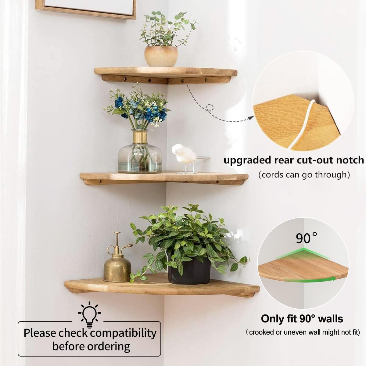 Conamily Corner Shelf Wall Mount Floating 90 Degree