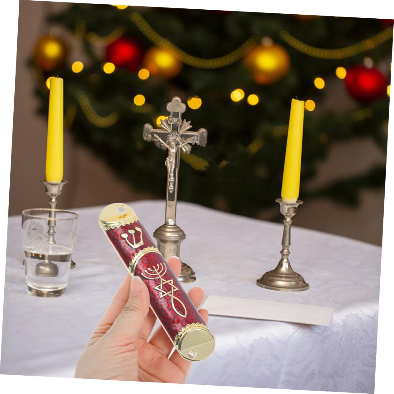 Healifty 2 Sets Elegant Metal Mezuzah with Scroll for Door