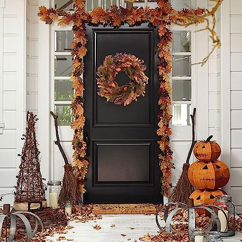 TEMPUS 20 Inch Thanksgiving Wreath with Magnolia Leaves and Pine Cones