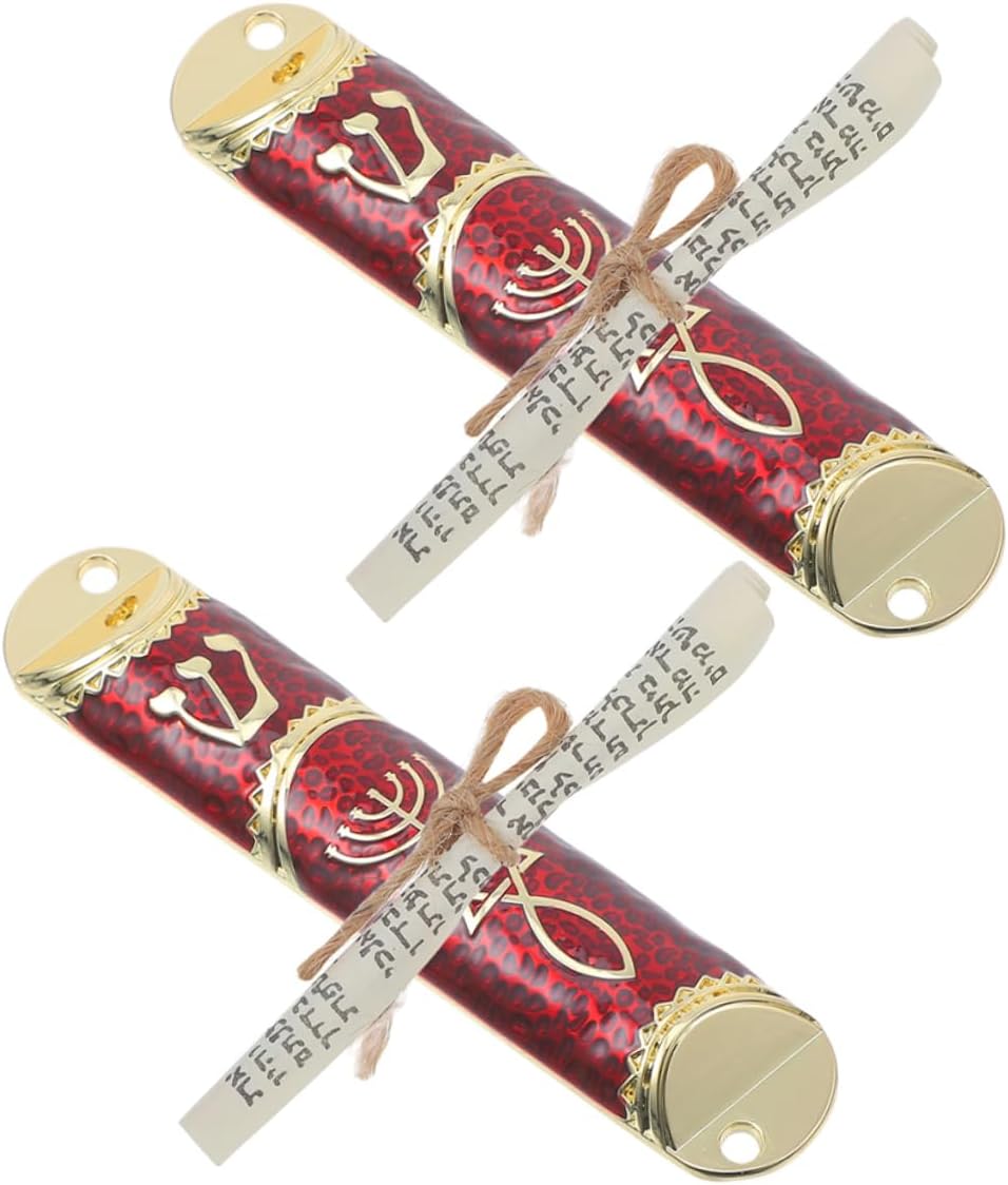 Unomor 2 Sets Pewter Metal Mezuzah with Scroll