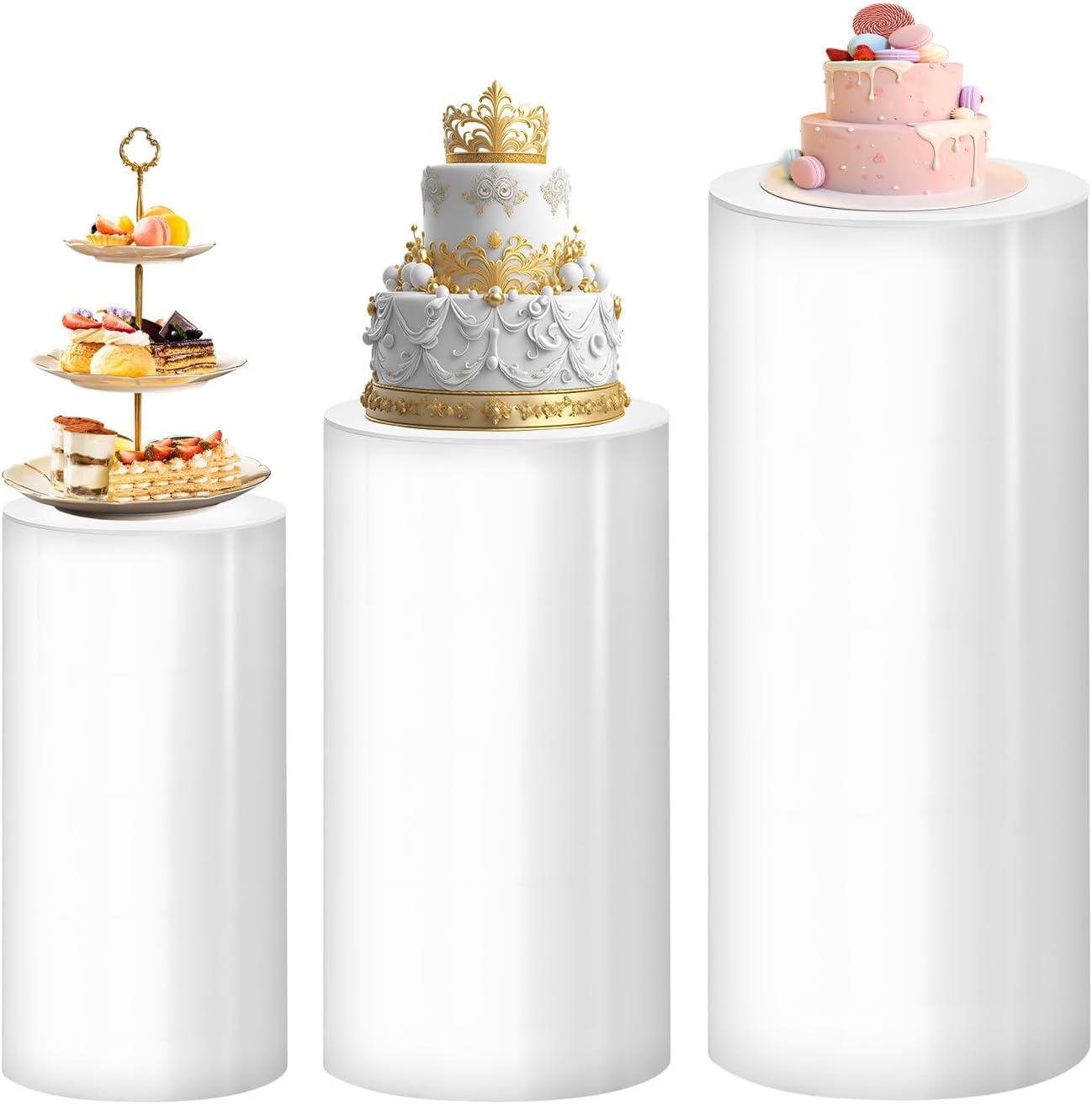 ANMINY 3PCS White Cylinder Pedestal Stand Set