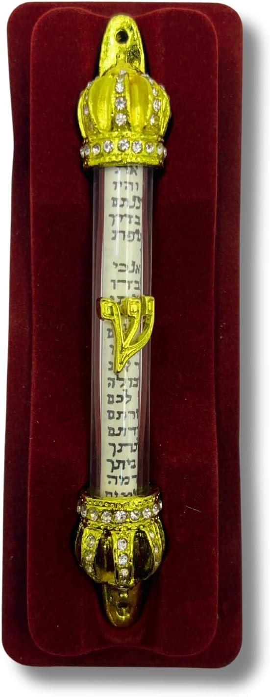 Royal Gold Crown Jewish Door Mezuzah with Scroll