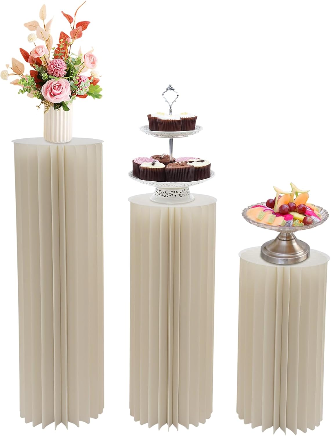 Foldable Cardboard Cylinder Stands Set of 3 for Parties