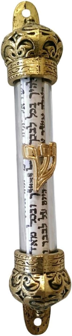 Bethlehem Gifts TM Hebrew Letter Shin Glass Mezuzah 45 Inch Gold