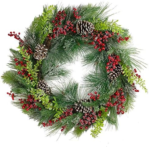 Northlight Iced Red Berries and Mixed Pine Artificial Christmas Wreath 32 Inch