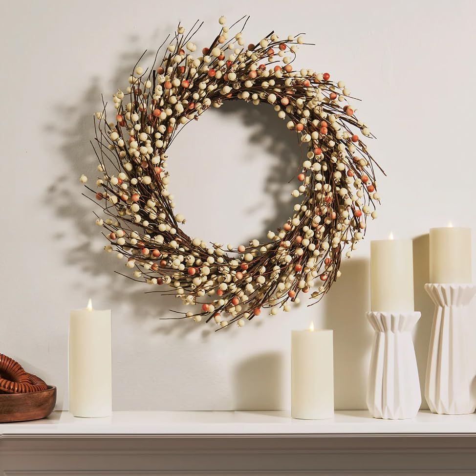 LampLust Cream Berry Grapevine Wreath for Front Door