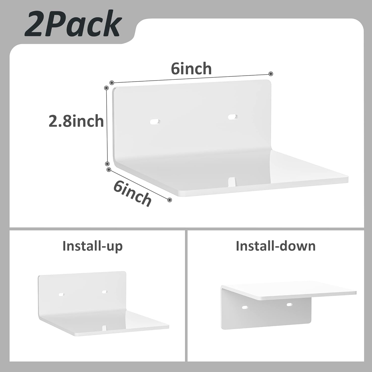 6 Inch Acrylic Floating Shelves 2 Pack White