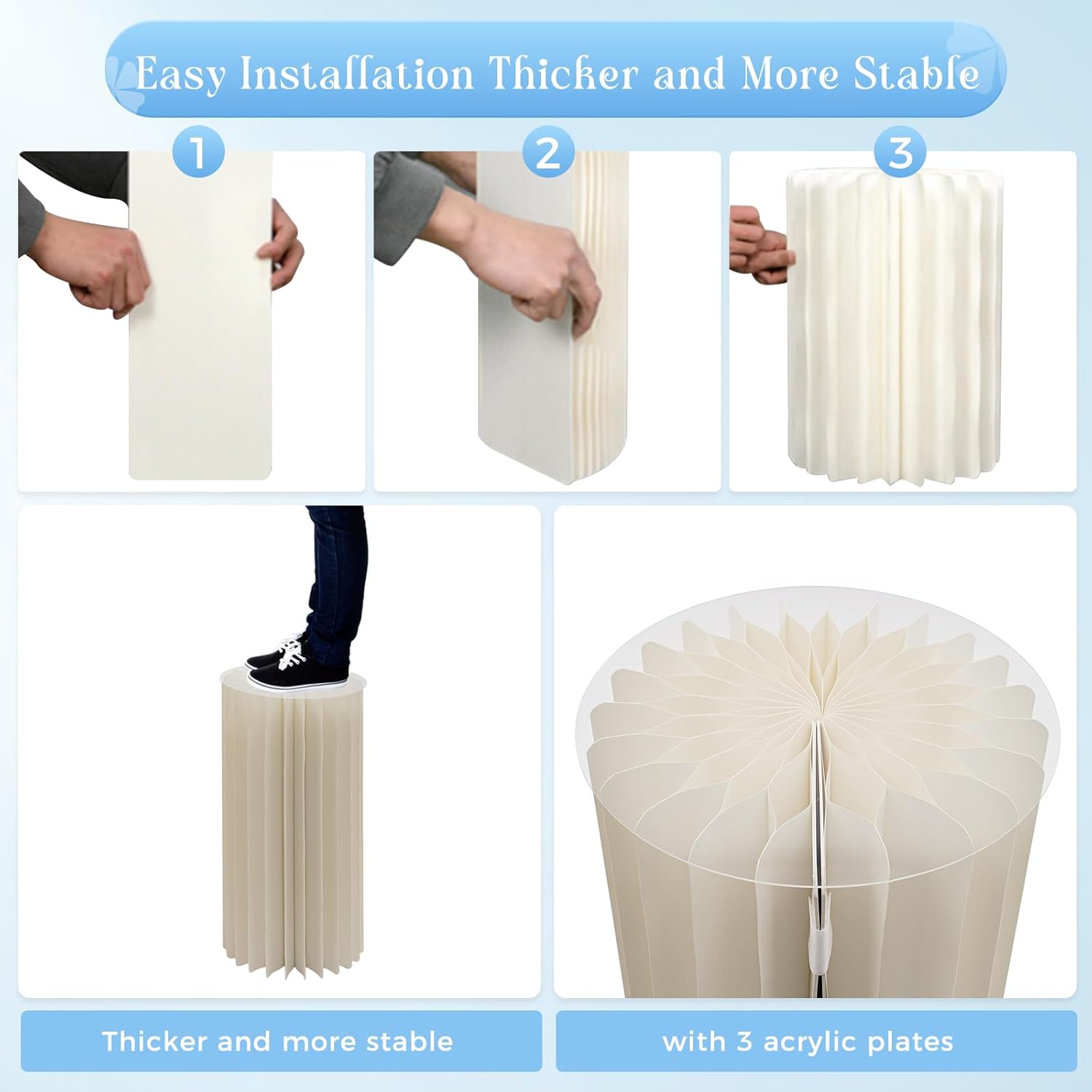 Foldable Cardboard Cylinder Stands Set of 3 for Parties